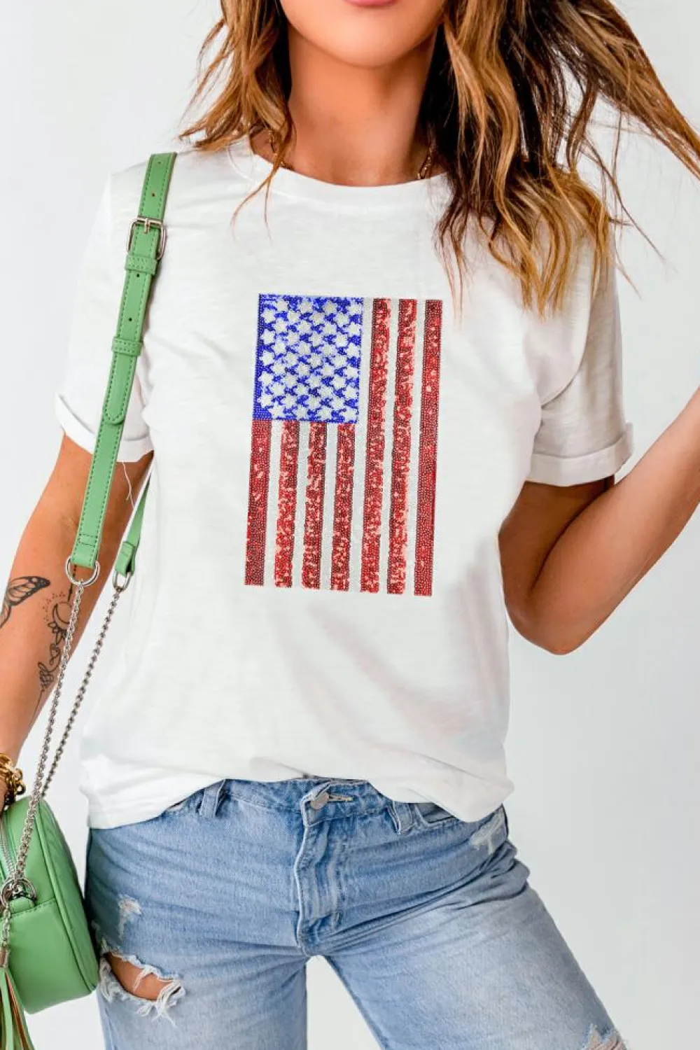 Discount Dear-Lover Shimmery Flag Graphic Tee White