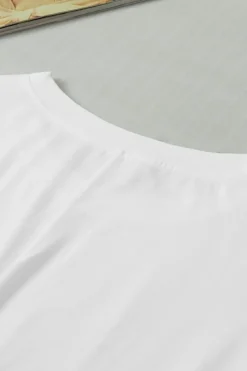 New Dear-Lover Side Drawstring Short Sleeve Crew Neck Top White