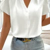 Online Dear-Lover Silky Notched Neckline Petal Sleeve Blouse White