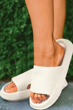 New Dear-Lover Simple Textured Thick Sole EVA Slippers White