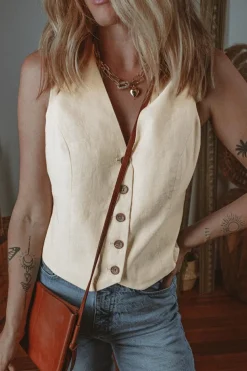 Online Dear-Lover Slim Fit Buttoned V Neck Vest White