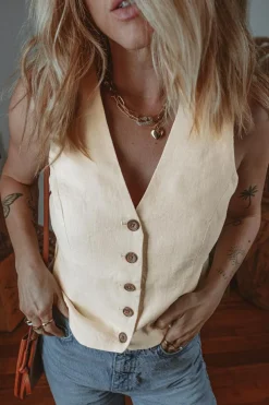 Online Dear-Lover Slim Fit Buttoned V Neck Vest White