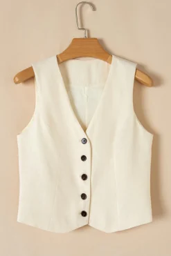 Online Dear-Lover Slim Fit Buttoned V Neck Vest White