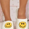 Clearance Dear-Lover Smile Emoji Graphic Plush Home Slippers White