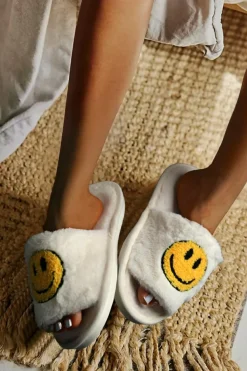 Clearance Dear-Lover Smile Emoji Graphic Plush Home Slippers White