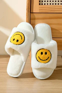 Clearance Dear-Lover Smile Emoji Graphic Plush Home Slippers White