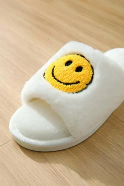 Clearance Dear-Lover Smile Emoji Graphic Plush Home Slippers White