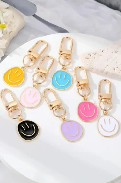 New Dear-Lover Smile Face Large Buckle Alloy Keychain White