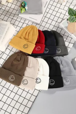 Outlet Dear-Lover Smiley Face Eaveless Beanie Hats White