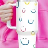 New Dear-Lover Smiling Face Print Handle Vacuum Cup 40oz White