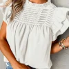 Clearance Dear-Lover Smocked Ruffle Sleeve Blouse White