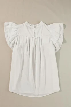 Clearance Dear-Lover Smocked Ruffle Sleeve Blouse White