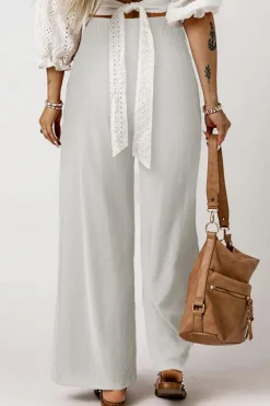 Sale Dear-Lover Smocked Wide Waistband High Waist Wide Leg Pants White