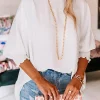 Hot Dear-Lover Smocked Wrist Shift Top White