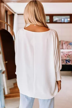 Hot Dear-Lover Smocked Wrist Shift Top White