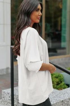 Hot Dear-Lover Smocked Wrist Shift Top White