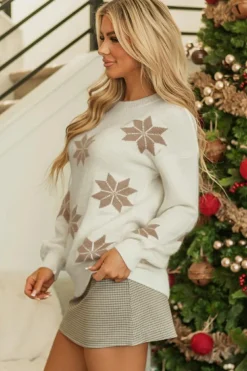 Outlet Dear-Lover Snowflake Christmas Tunic Sweater White