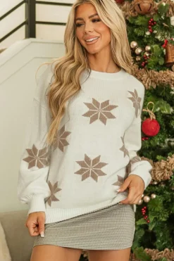 Outlet Dear-Lover Snowflake Christmas Tunic Sweater White