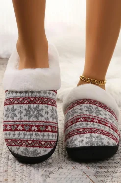 Online Dear-Lover Snowflake Pattern Knitted Plush Home Slippers White