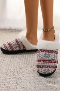 Online Dear-Lover Snowflake Pattern Knitted Plush Home Slippers White