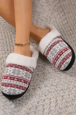 Online Dear-Lover Snowflake Pattern Knitted Plush Home Slippers White