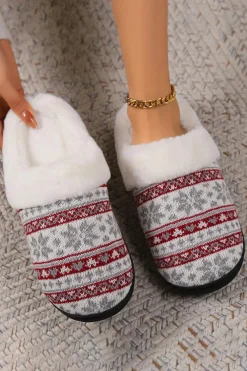 Online Dear-Lover Snowflake Pattern Knitted Plush Home Slippers White