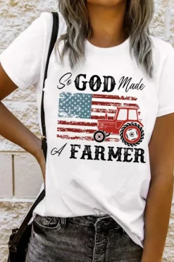 Discount Dear-Lover So GOD Made A FARMER Flag Graphic Tee White