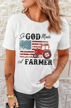 Discount Dear-Lover So GOD Made A FARMER Flag Graphic Tee White
