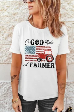 Discount Dear-Lover So GOD Made A FARMER Flag Graphic Tee White