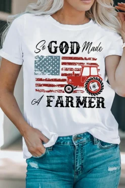 Discount Dear-Lover So GOD Made A FARMER Flag Graphic Tee White