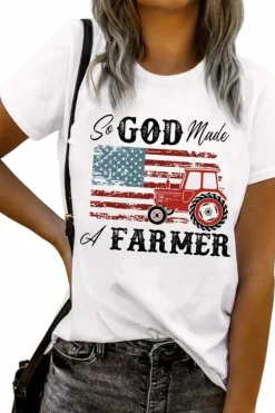 Discount Dear-Lover So GOD Made A FARMER Flag Graphic Tee White