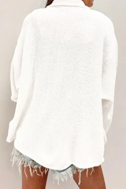 Online Dear-Lover Solid Color Corduroy Buttoned Long Sleeve Jacket White