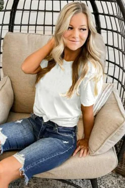 Best Dear-Lover Solid Color Crew Neck Tee White