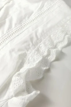 Sale Dear-Lover Solid Color Lace Crochet Eyelets Sleeveless Buttoned Shirt White