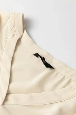 Online Dear-Lover Solid Color Lantern Sleeve Notched V Neck Blouse White