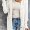 Fashion Dear-Lover Solid Color Open-Front Buttons Cardigan White