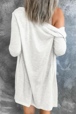 Fashion Dear-Lover Solid Color Open-Front Buttons Cardigan White