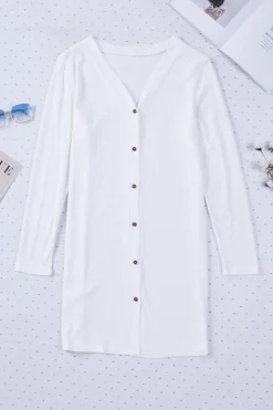 Fashion Dear-Lover Solid Color Open-Front Buttons Cardigan White