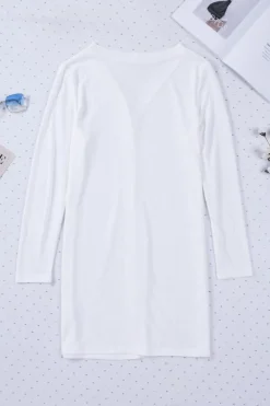 Fashion Dear-Lover Solid Color Open-Front Buttons Cardigan White