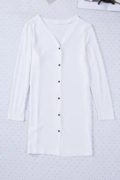 Fashion Dear-Lover Solid Color Open-Front Buttons Cardigan White