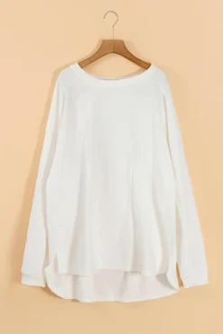 Best Dear-Lover Solid Color Patchwork Drop Shoulder Baggy Sweatshirt White