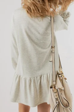 Fashion Dear-Lover Solid Color Puff Sleeve Ruffle Hem Mini Dress White
