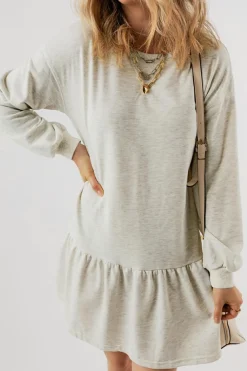 Fashion Dear-Lover Solid Color Puff Sleeve Ruffle Hem Mini Dress White