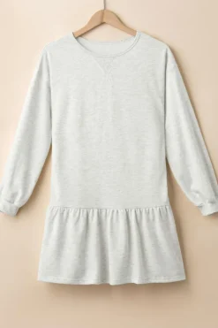 Fashion Dear-Lover Solid Color Puff Sleeve Ruffle Hem Mini Dress White