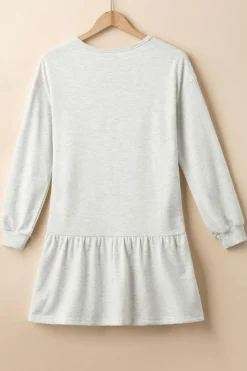 Fashion Dear-Lover Solid Color Puff Sleeve Ruffle Hem Mini Dress White