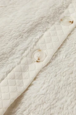 Sale Dear-Lover Solid Color Quilted Sherpa Patchwork Button Up Shacket White