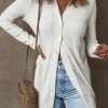 Outlet Dear-Lover Solid Color Ribbed Button up Tunic Cardigan White