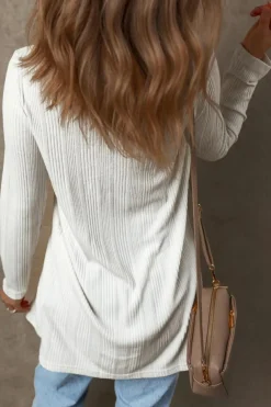 Outlet Dear-Lover Solid Color Ribbed Button up Tunic Cardigan White
