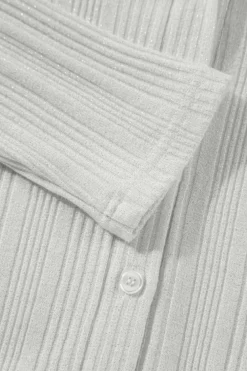 Outlet Dear-Lover Solid Color Ribbed Button up Tunic Cardigan White