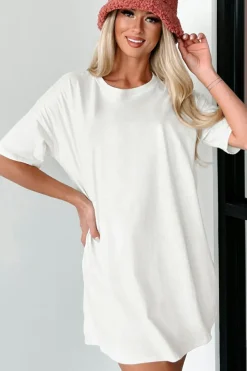 Hot Dear-Lover Solid Color Round Neck Basic Tunic T Shirt White